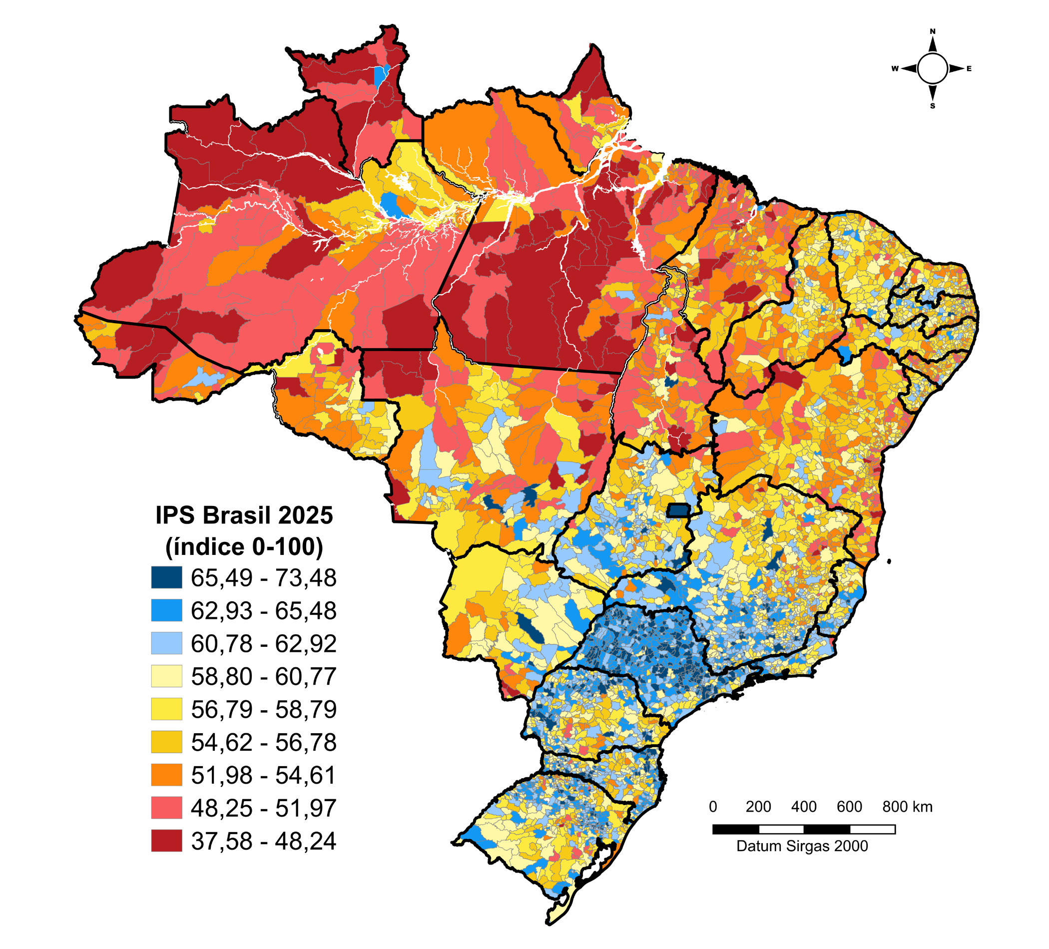 Mapa del Índice de Progreso Social en Brasil en 2025